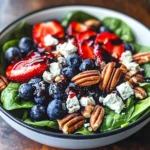 Berry Spinach Salad with Pecans, Feta, and Balsamic Glaze