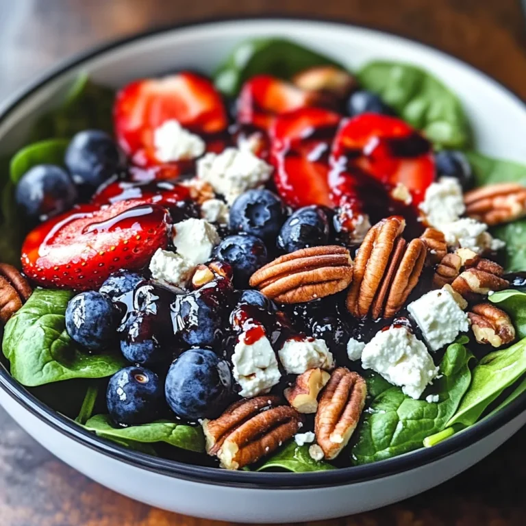 Berry Spinach Salad with Pecans, Feta, and Balsamic Glaze