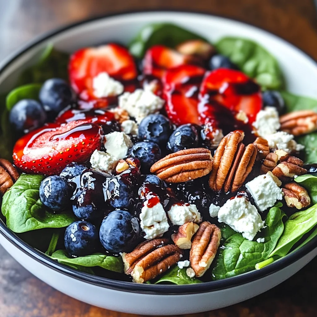 Berry Spinach Salad with Pecans, Feta, and Balsamic Glaze