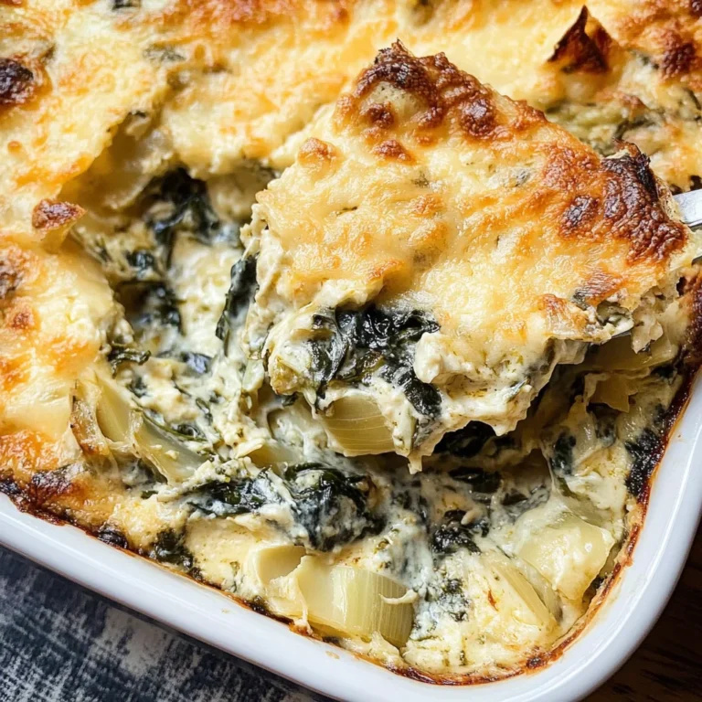 Baked Spinach Artichoke Dip with Caramelized Onions