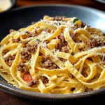 Creamy Pepper Ground Beef Fettuccine