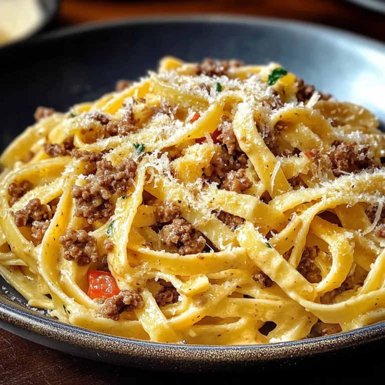 Creamy Pepper Ground Beef Fettuccine