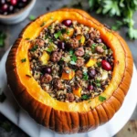 Pumpkin Stuffed with Wild Rice and Sausage