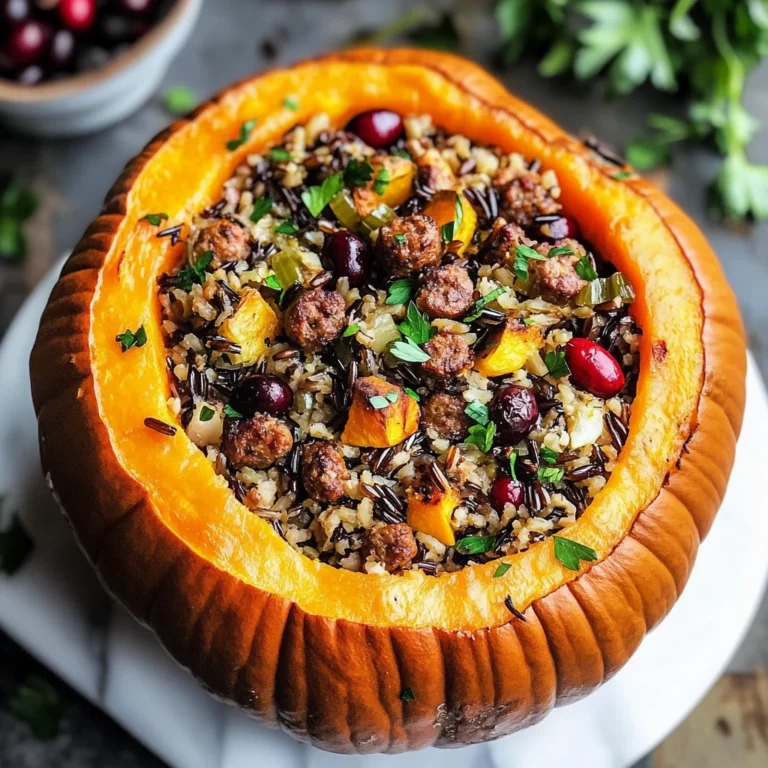 Pumpkin Stuffed with Wild Rice and Sausage