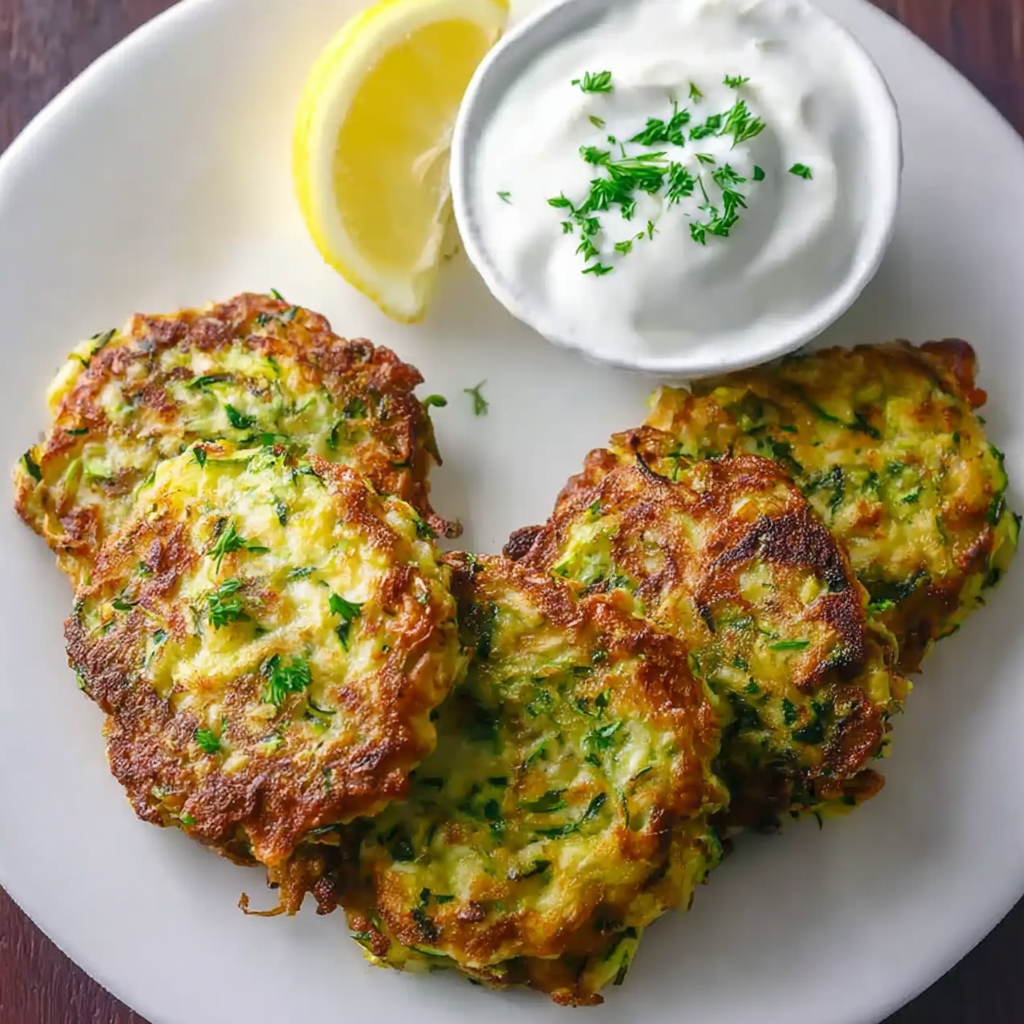 Crispy Zucchini Fritters with Lemon Yogurt