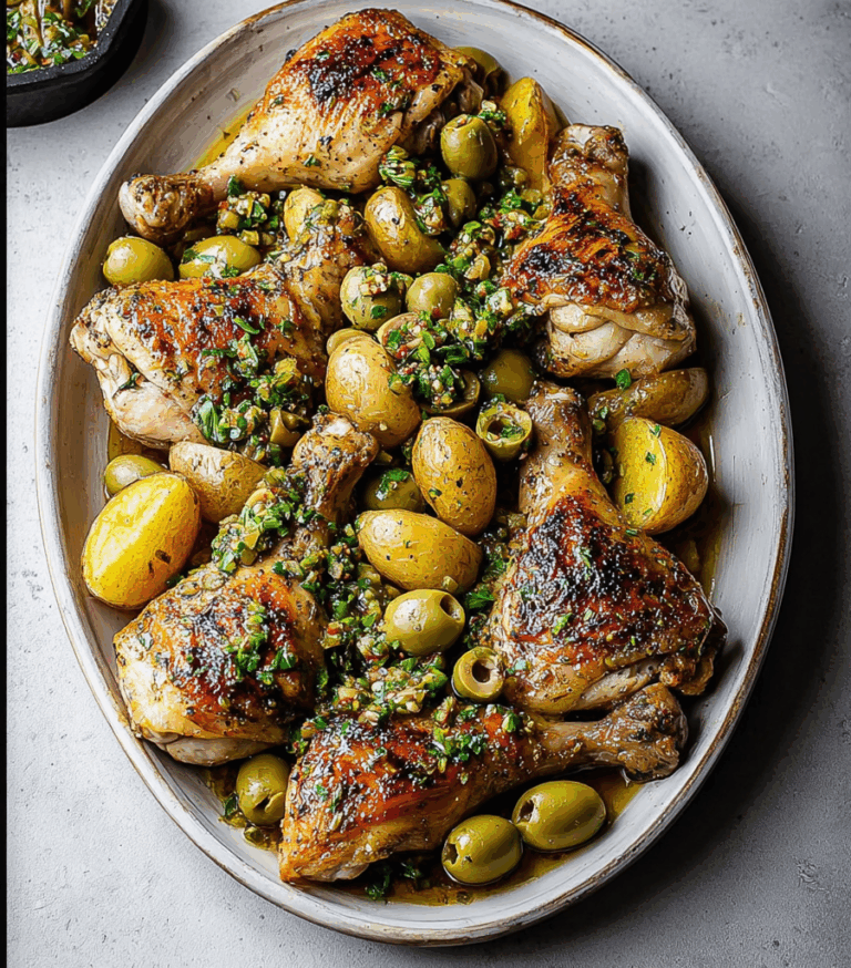 Sheet Pan Chicken and Potatoes with Green Olive Salsa Delight