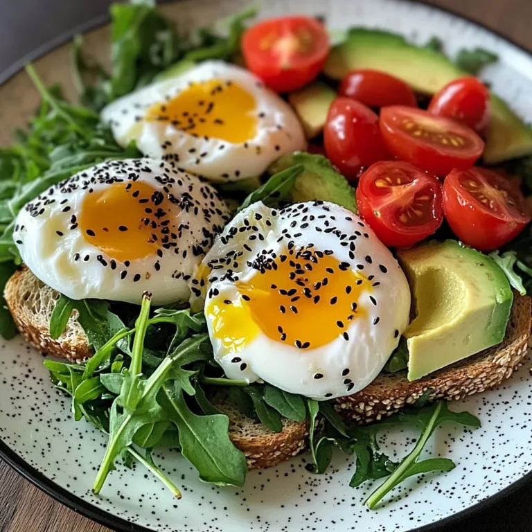 Poached Egg & Arugula Salad with Avocado, Tomato & Cream Cheese Toast